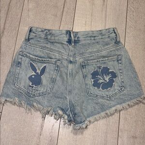 Playboy x Pacsun Luna Jean Shorts Womens 26 High Rise bunny DeniM Raw Hem Y2K